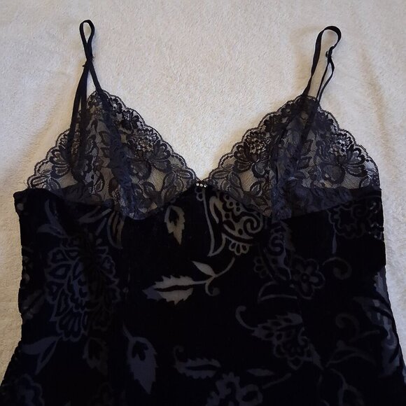 Frederick's of Hollywood Women's M Black Burnout Velvet Lace Y2K Mini Chemise - Picture 6 of 15